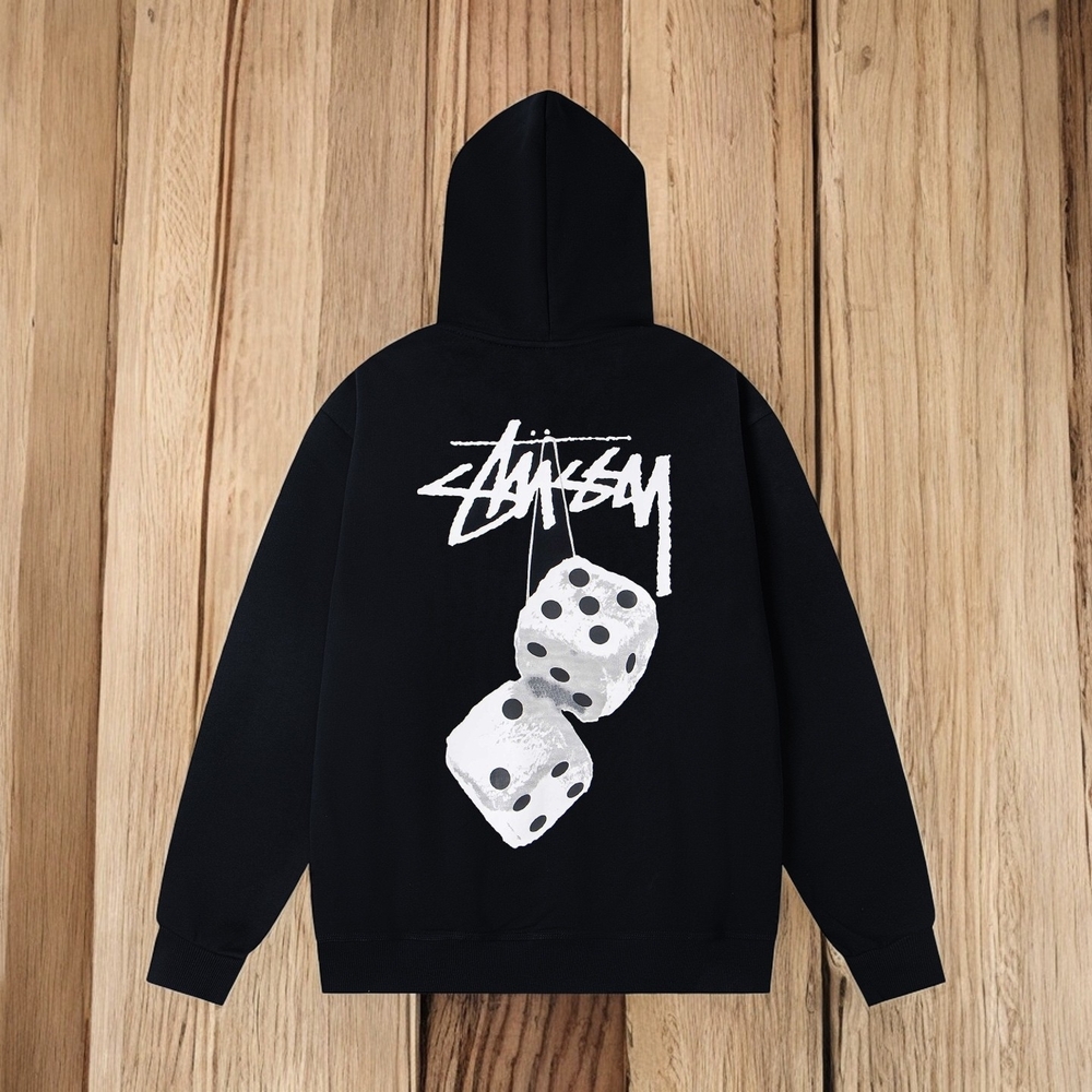 Stussy Black Hoodie with White Dice Graphic